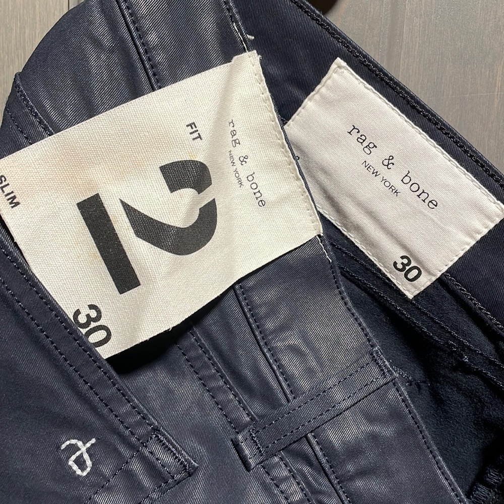 NWT- RAG & BONE- Slim Fit, Color: Coated Blue, Size 30, “Fit 2”,Originally $250